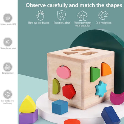 Shape Sorting Cube Learning Sort And Match Toy With 12 Blocks Preschool Kids Wood Gifts Wooden Shape Sorter Toys Educational