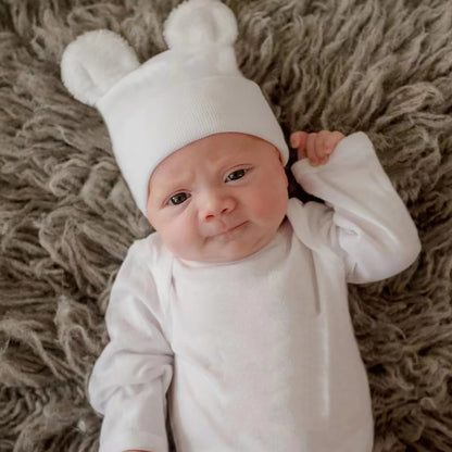 Cute Cartoon Bear Ear Newborn Baby Hat Winter Soft Warm Knitted Boy Girl Hats Beanie Solid Color Cap Bonnet Newborn Photography