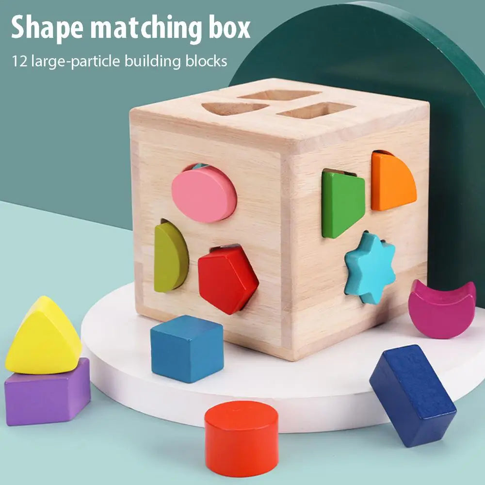 Shape Sorting Cube Learning Sort And Match Toy With 12 Blocks Preschool Kids Wood Gifts Wooden Shape Sorter Toys Educational