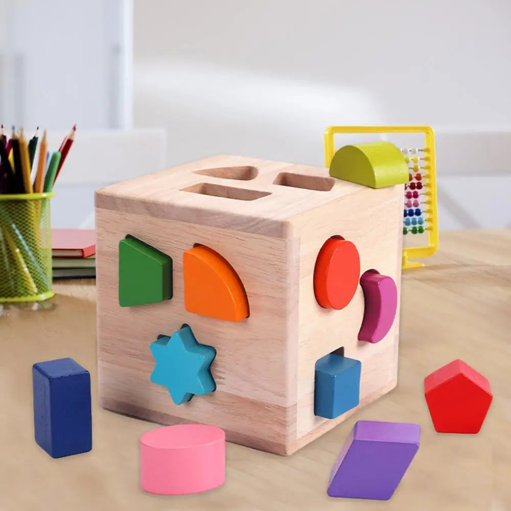 Shape Sorting Cube Learning Sort And Match Toy With 12 Blocks Preschool Kids Wood Gifts Wooden Shape Sorter Toys Educational