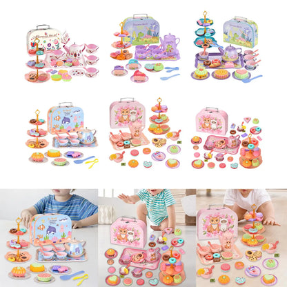 Pretend Play Playset Dessert Toys Kids Kitchen Playset Teapot Cups Tray Simulation Toddlers Tea Set for Toddlers Age 3 4 5 6