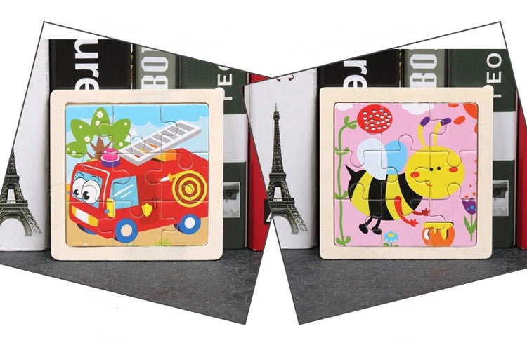 11X11cm Children's Wooden Jigsaw Puzzle Toy Animal Insect Vehicle Cartoon Early Educational Toys for Kids Toddler Montessori Toy