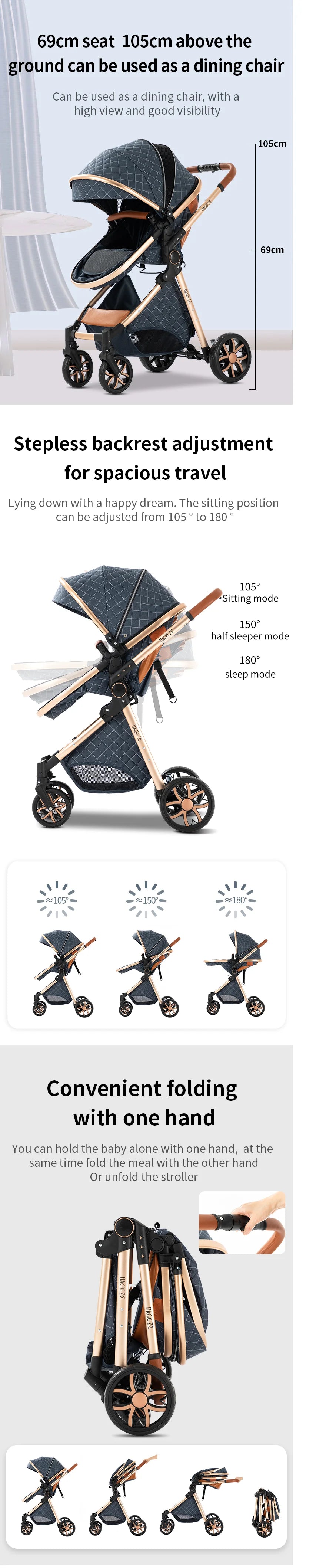 Baby Stroller 3 in 1 Stroller Baby lightweight Stroller pram Baby travel Stroller Car for Newborn Baby Trolley Folding Strollers