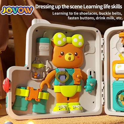 Jovow Busy Board Montessori Sensory Toys for Toddlers Refined Puzzle House Light Music Car Travel Activities Early Education Toy