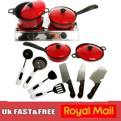 13 Pieces Kitchen Appliances Playset Mini Breakfast Stove Top Cooking Pots Pans Play House Toys For Kids Children's Pretend Play