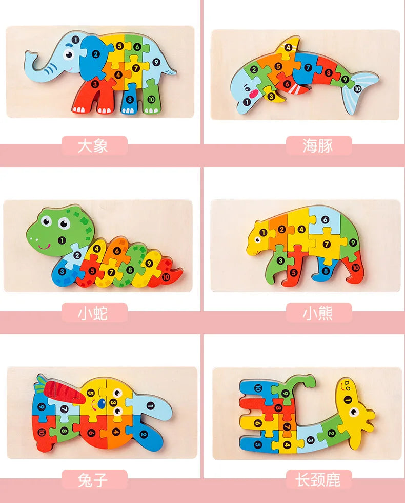 Montessori Wooden Toddler Puzzles for Kids Montessori Toys for Toddlers 2 3 4 5 Years Old Top 3D Puzzle Educational Dinosaur Toy