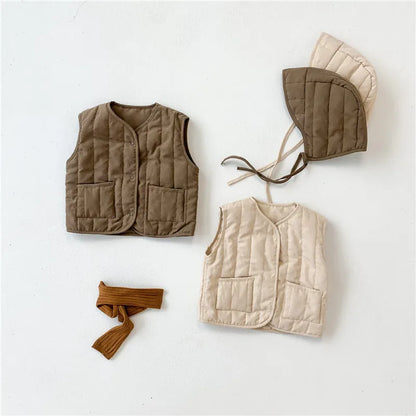 Autumn Winter Baby Vest with Hat  2PCS Warmer Cotton Coat Fashion Korean Kids Waistcoat Outerwear Jackets