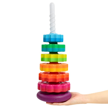 Baby Rotating Rainbow Tower Montessori Baby Stacking Puzzle Toys Safety Early Educational Toy Safety Colored Children's Toys