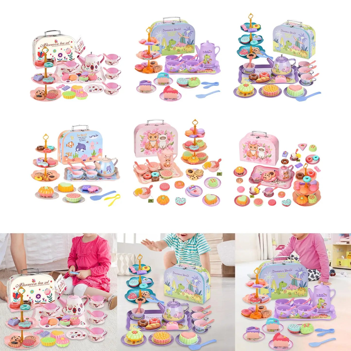 Pretend Play Playset Dessert Toys Kids Kitchen Playset Teapot Cups Tray Simulation Toddlers Tea Set for Toddlers Age 3 4 5 6