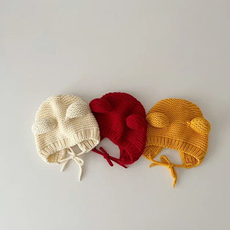 Sweet Newborn Beanie Kawaii Cartoon Bear Ear Crochet Bonnet for Baby Boy Girl Autumn Winter Warm Hat Toddler Photography Props