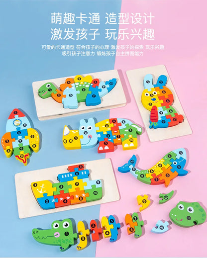 Montessori Wooden Toddler Puzzles for Kids Montessori Toys for Toddlers 2 3 4 5 Years Old Top 3D Puzzle Educational Dinosaur Toy