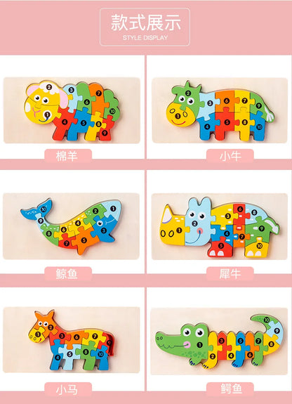 Montessori Wooden Toddler Puzzles for Kids Montessori Toys for Toddlers 2 3 4 5 Years Old Top 3D Puzzle Educational Dinosaur Toy