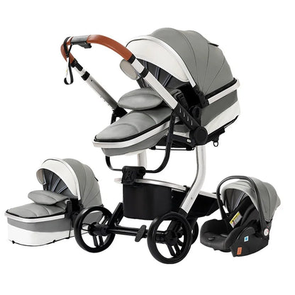 Baby stroller 3 in 1 stroller  Newborn Stroller Baby Carriage High Quality Senior  Baby Portable Rubber Wheel PU leather  Parm