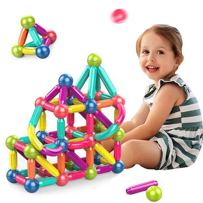 Magnetic Balls Rods Set Magnet Sticks for Toddler Magnetic Toys Building Blocks STEM Learning Educational Games for Kids Gifts