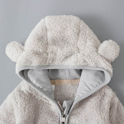 Baby Casual Winter Warm Hooded Outerwear Long Sleeve Fleece Lined Bear Ears Zipper Thermal Jacket Coat Loungewear Daliy Wear