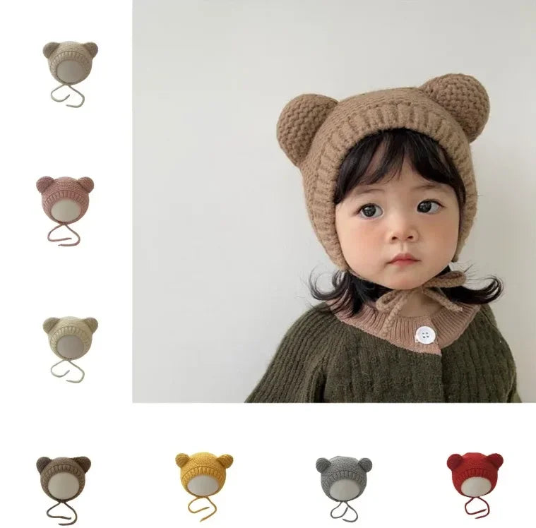 Sweet Newborn Beanie Kawaii Cartoon Bear Ear Crochet Bonnet for Baby Boy Girl Autumn Winter Warm Hat Toddler Photography Props