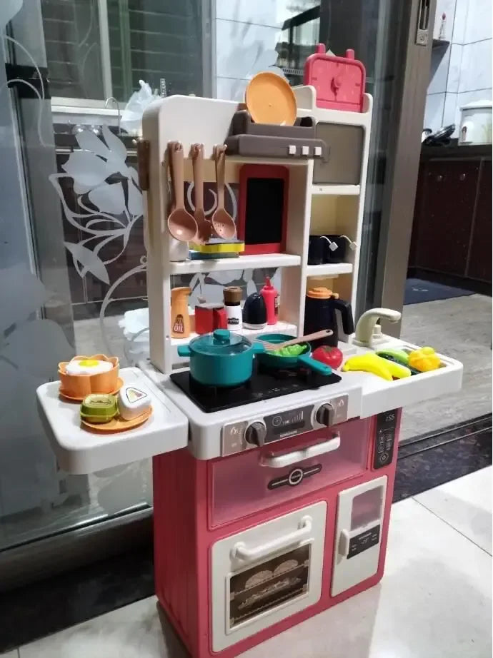 93cm Big Kitchen Toy Children's Play House Kitchenware Set Simulation Spray Baby Mini Food Cooking Christmas Gifts Girls Toys