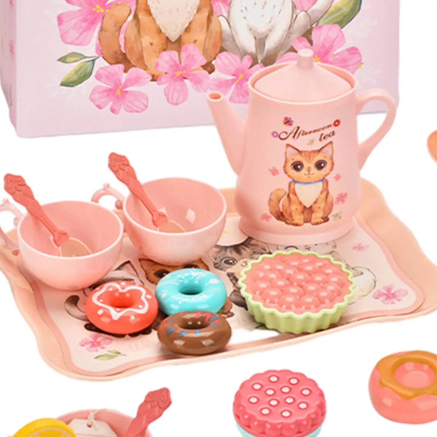 Pretend Play Playset Dessert Toys Kids Kitchen Playset Teapot Cups Tray Simulation Toddlers Tea Set for Toddlers Age 3 4 5 6