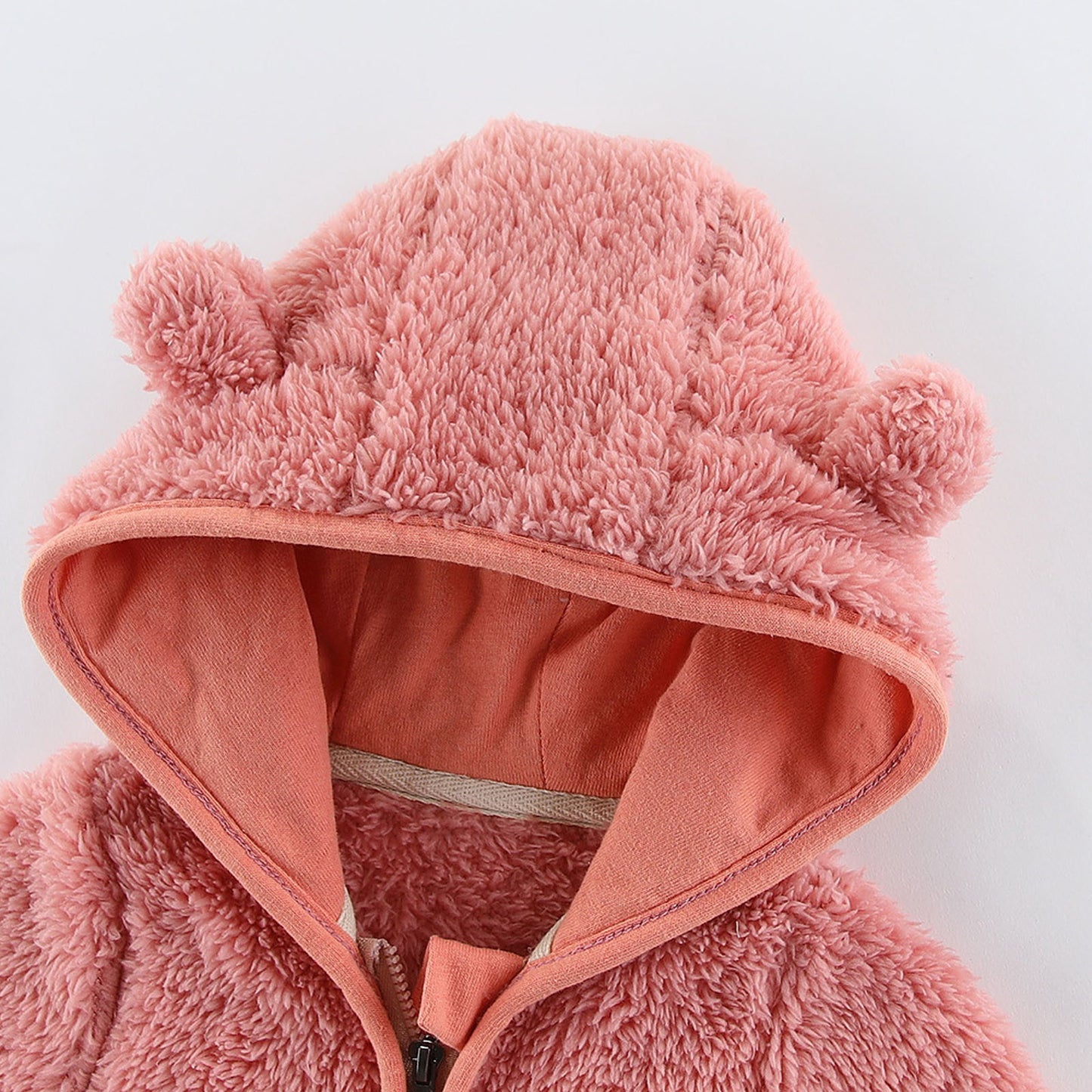 Baby Casual Winter Warm Hooded Outerwear Long Sleeve Fleece Lined Bear Ears Zipper Thermal Jacket Coat Loungewear Daliy Wear