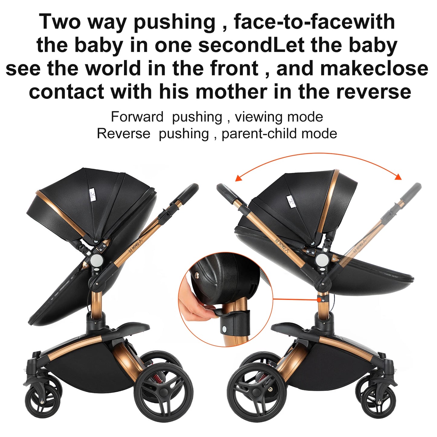 Baby stroller 3 in 1 stroller  Newborn Stroller Baby Carriage High Quality Senior  Baby Portable Rubber Wheel PU leather  Parm