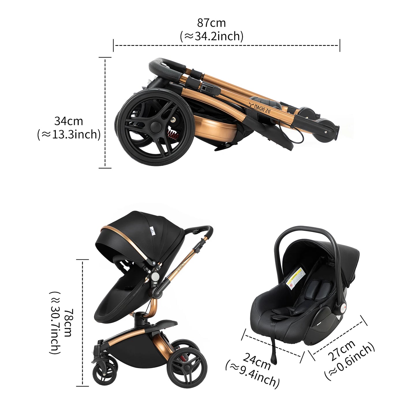 Baby stroller 3 in 1 stroller  Newborn Stroller Baby Carriage High Quality Senior  Baby Portable Rubber Wheel PU leather  Parm