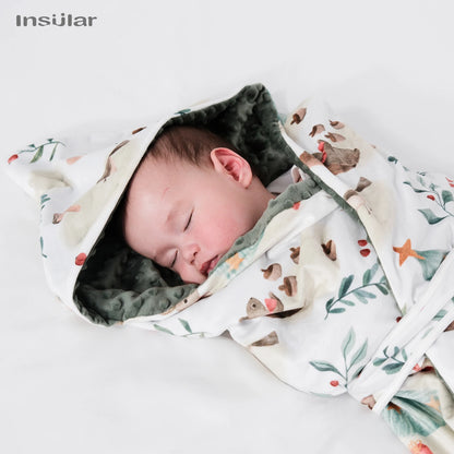 Baby Swaddle Blanket Hooded Wrap Blanket Sleeping Bag for Infant Breathable Fleece Sleep Sack Newborn Baby Bedding Soft Quilt