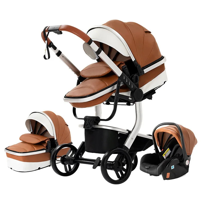 Baby stroller 3 in 1 stroller  Newborn Stroller Baby Carriage High Quality Senior  Baby Portable Rubber Wheel PU leather  Parm