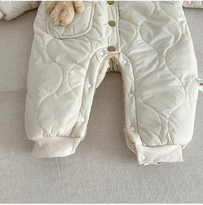 New Baby Winter Romper Lamb Wool Lining Toddler Jumpsuit with Bear Toys Thick Warm Kids Outfit Infant Newborn Boys Girls Clothes