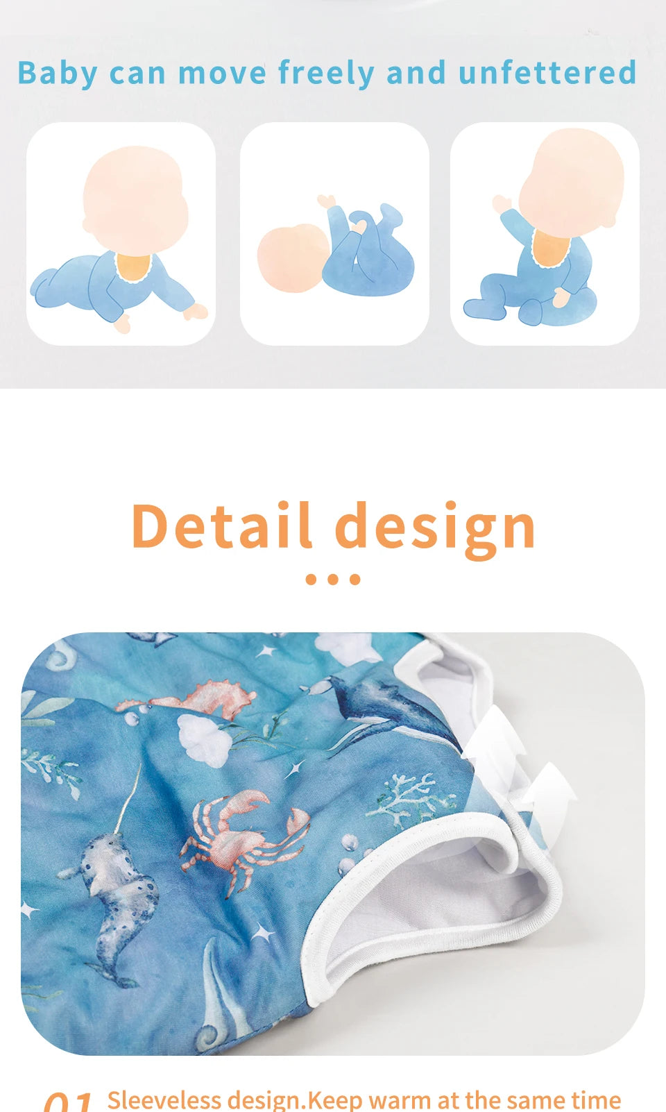 Elinfant 1 Pc Baby Sleeping Bag Polyster Farbic Fashion Prints S/M/ L 3 Sizes Breathable Washable Warm Baby Vest Sleeping Bag