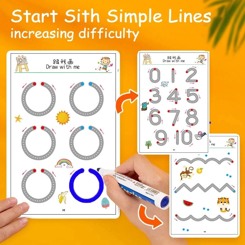 136Page Children Montessori Drawing Toy Pen Control Training Color Shape Math Match Game Set Toddler Learning Educational Toy