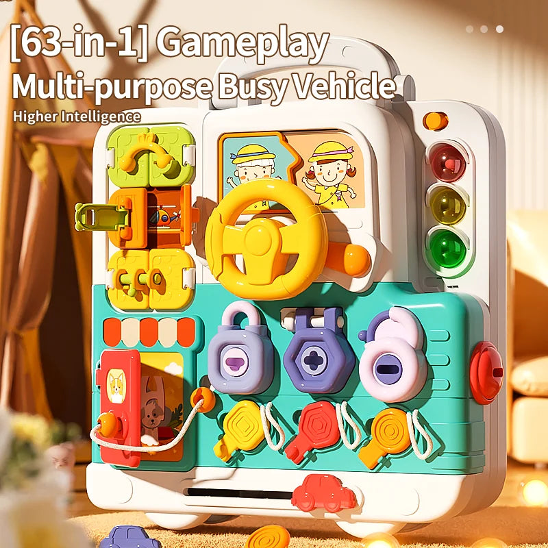 Jovow Busy Board Montessori Sensory Toys for Toddlers Refined Puzzle House Light Music Car Travel Activities Early Education Toy