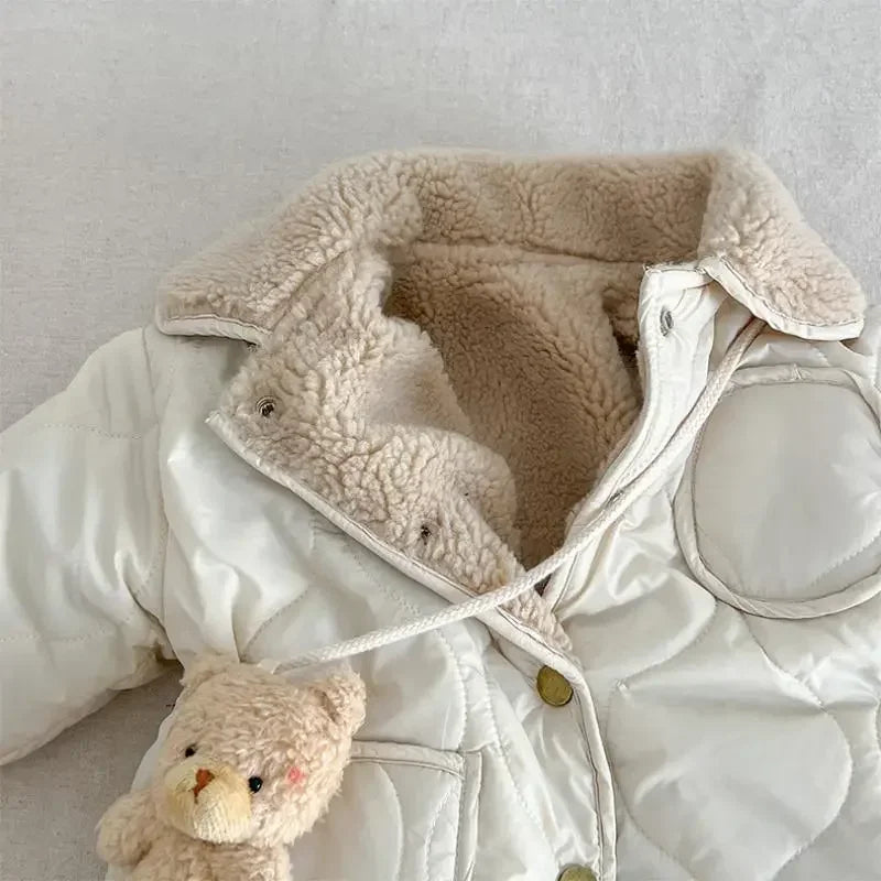 New Baby Winter Romper Lamb Wool Lining Toddler Jumpsuit with Bear Toys Thick Warm Kids Outfit Infant Newborn Boys Girls Clothes