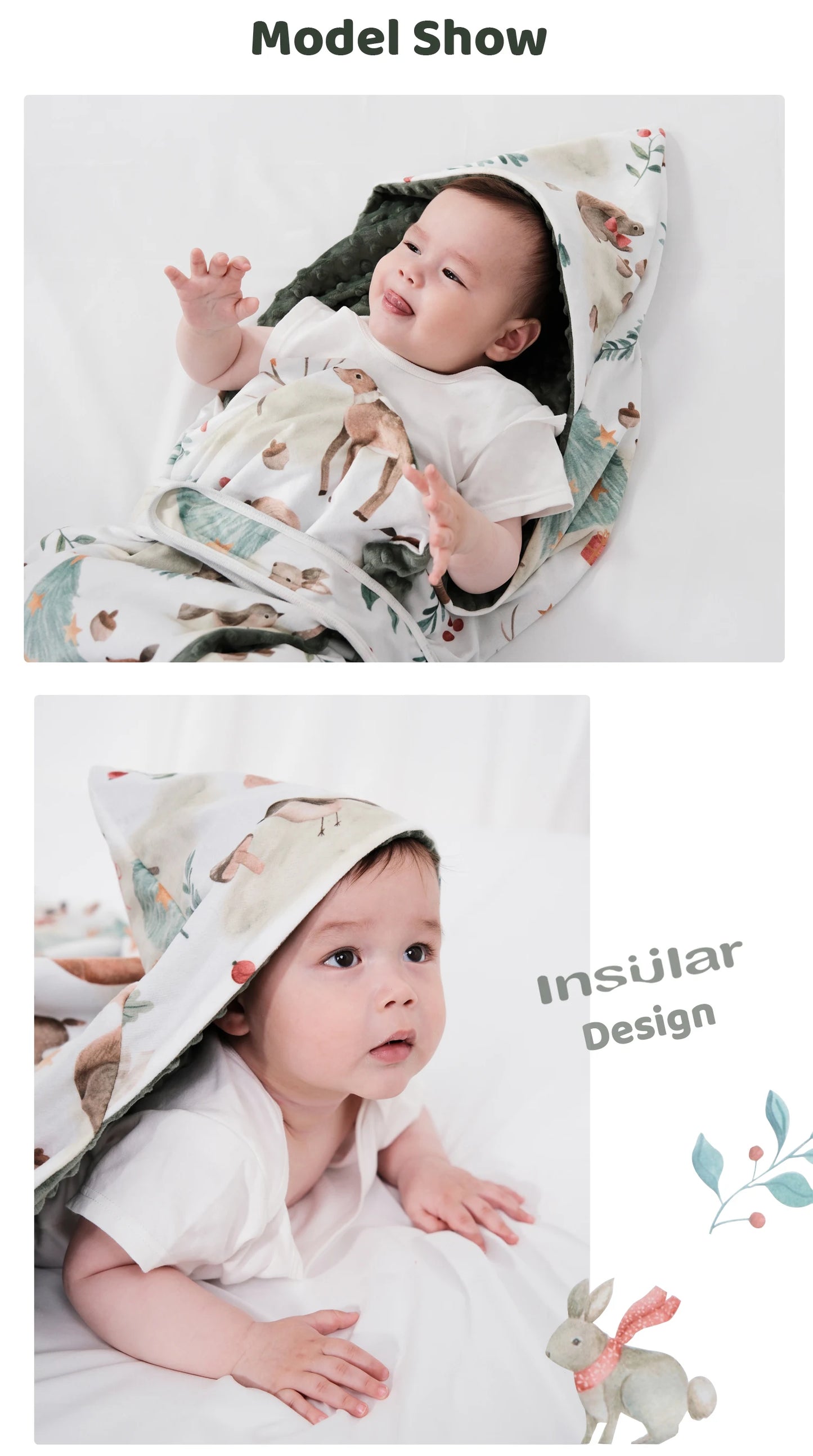 Baby Swaddle Blanket Hooded Wrap Blanket Sleeping Bag for Infant Breathable Fleece Sleep Sack Newborn Baby Bedding Soft Quilt