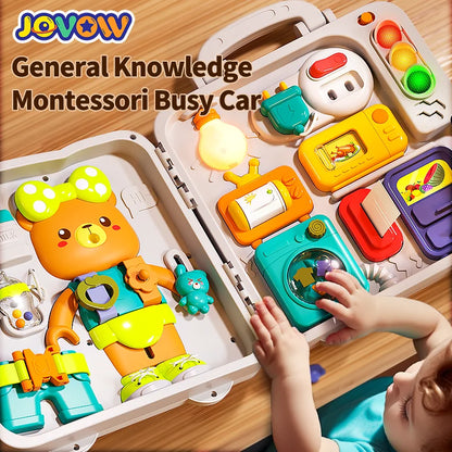 Jovow Busy Board Montessori Sensory Toys for Toddlers Refined Puzzle House Light Music Car Travel Activities Early Education Toy