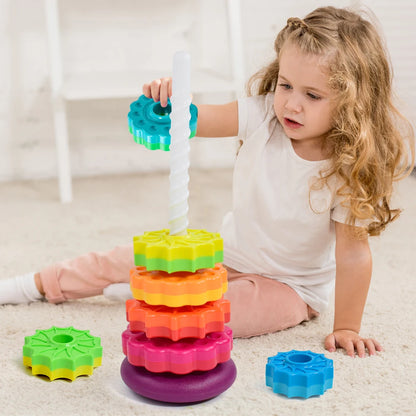 Baby Rotating Rainbow Tower Montessori Baby Stacking Puzzle Toys Safety Early Educational Toy Safety Colored Children's Toys