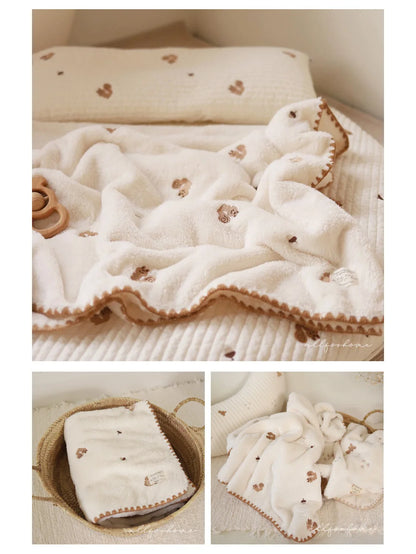 Winter Baby Blanket Ins Korean Coral Fleece Baby Blankets Newborn Embroidery New Born Swaddle Stroller Quilt Flannel Bedding