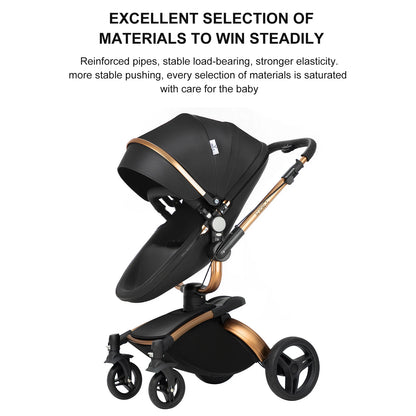 Baby stroller 3 in 1 stroller  Newborn Stroller Baby Carriage High Quality Senior  Baby Portable Rubber Wheel PU leather  Parm