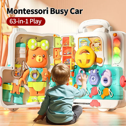 Jovow Busy Board Montessori Sensory Toys for Toddlers Refined Puzzle House Light Music Car Travel Activities Early Education Toy