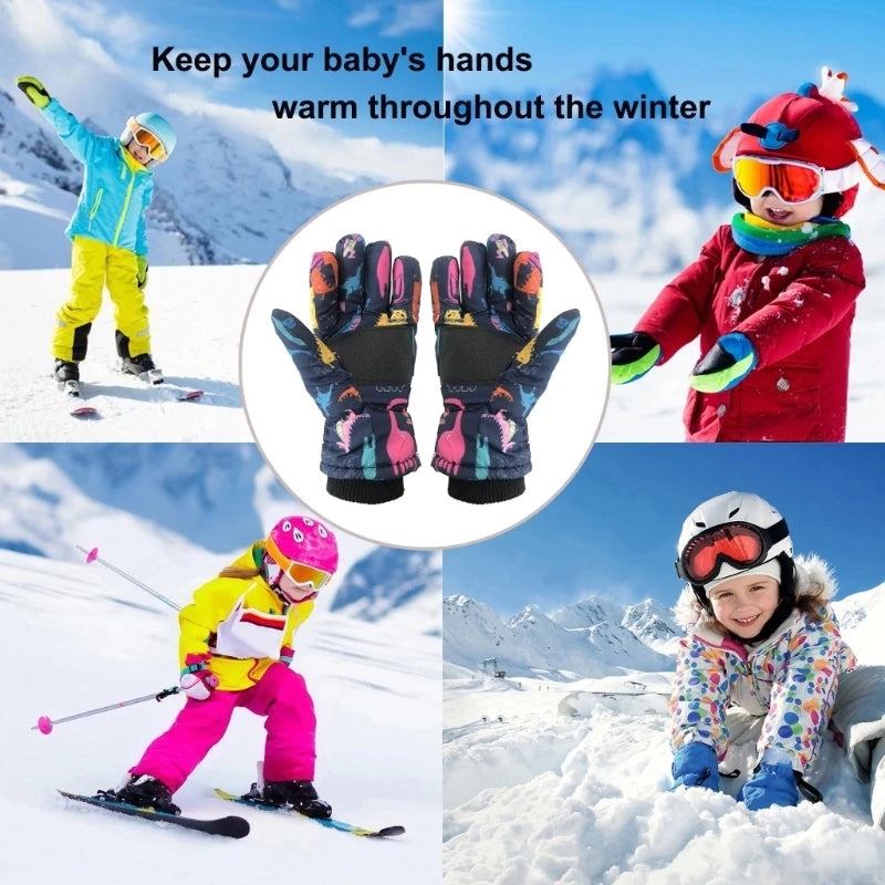 2024 New Winter Warm Children Ski Gloves Baby Sports Glove Long-sleeved Mitten Thicken Warm Windproof Waterproof Snow Snowboard