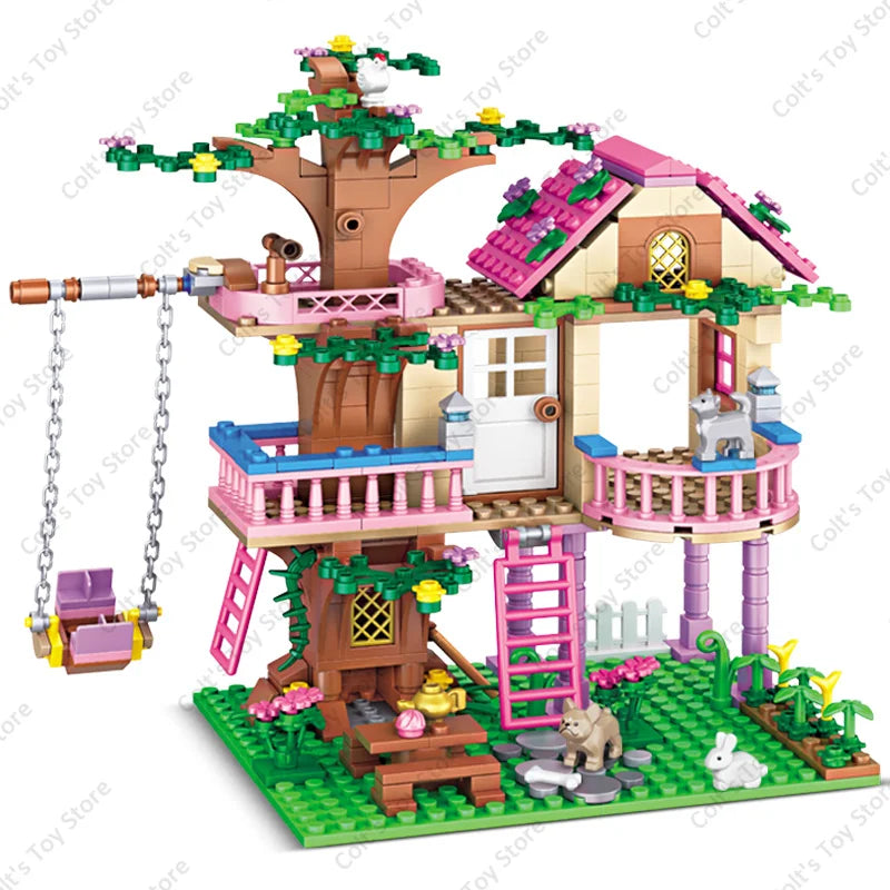 2024 Girls Tree House Building Blocks Figures  Street View City Apartment MOC Model  Bricks Toys For Kid Christmas DIY Gift Sets