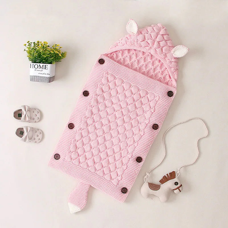 Winter Warm Newborn Baby Swaddle Wrap Knitted Crochet Blanket Sleeping Bag Toddler Baby Fleece Thicken Hooded Stroller Wrap