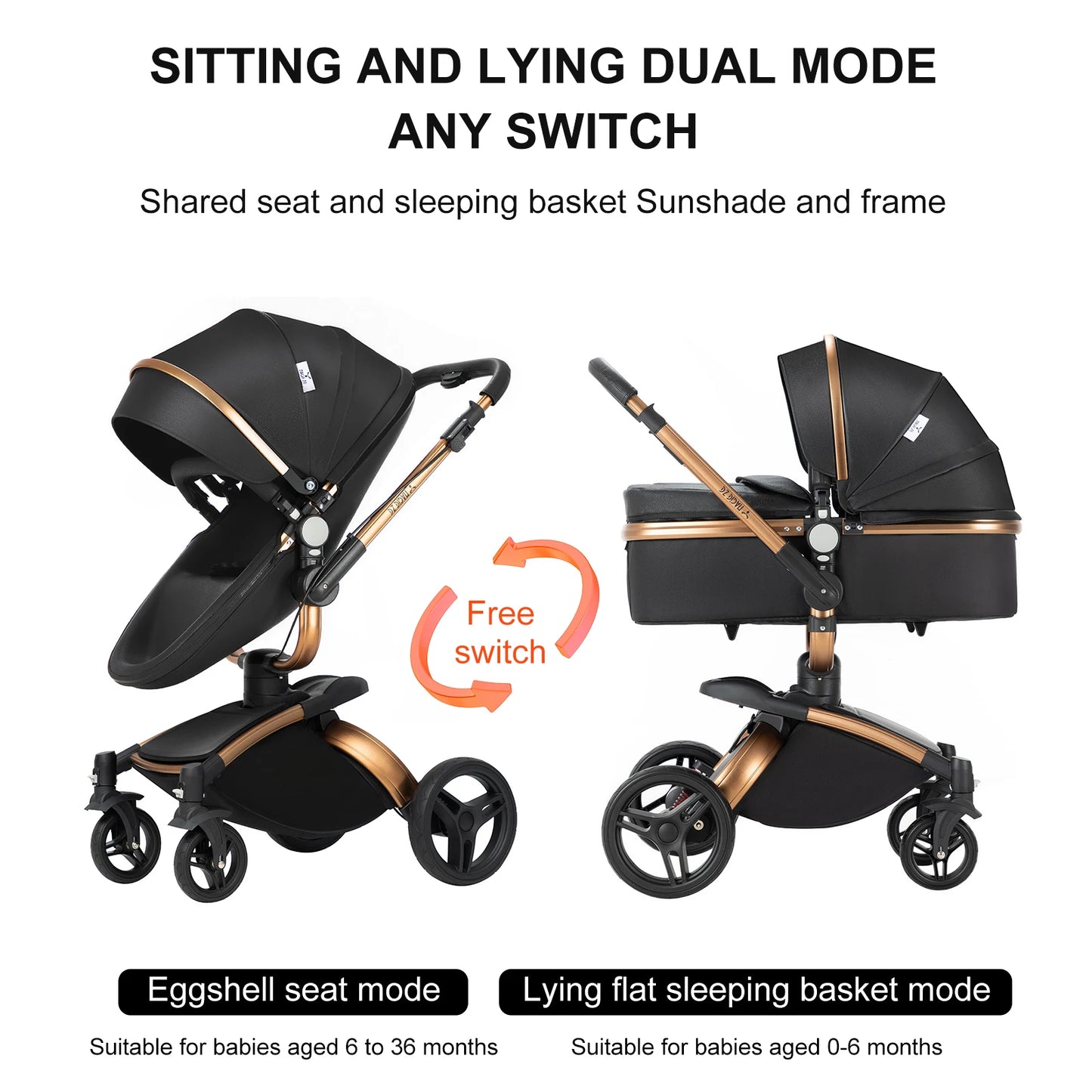 Baby stroller 3 in 1 stroller  Newborn Stroller Baby Carriage High Quality Senior  Baby Portable Rubber Wheel PU leather  Parm