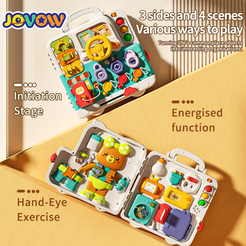 Jovow Busy Board Montessori Sensory Toys for Toddlers Refined Puzzle House Light Music Car Travel Activities Early Education Toy