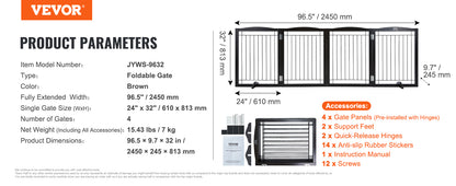 VEVOR Free Standing Dog Gate Freestanding Pet Gate 3 Panels Foldable Dog Gate for Narrow Passageways Expandable Dog Barrier