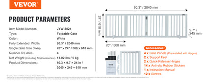 VEVOR Free Standing Dog Gate Freestanding Pet Gate 3 Panels Foldable Dog Gate for Narrow Passageways Expandable Dog Barrier